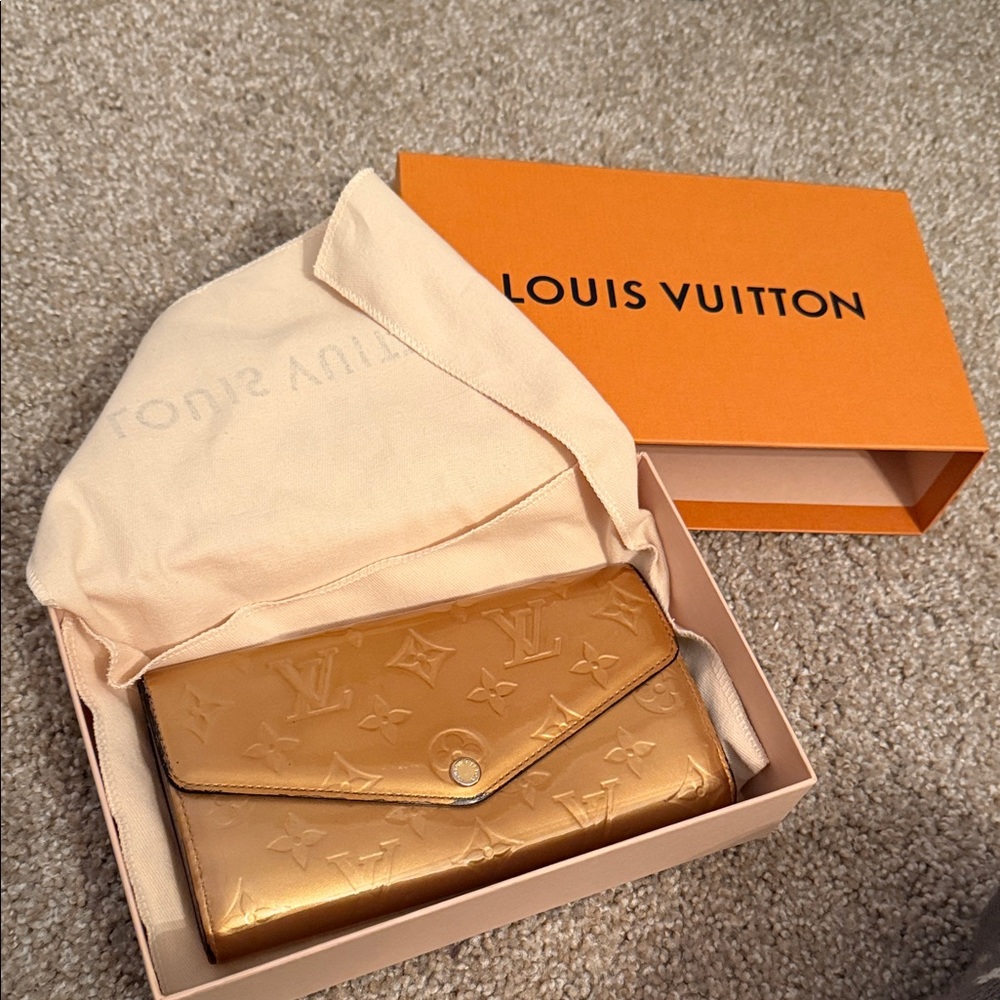 Louis Vuitton Shimmering Gold Sarah Wallet with dust bag and box
